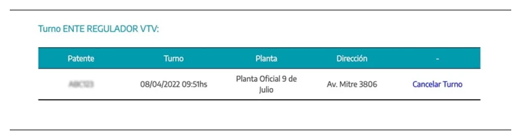 Paso 3 para consultar o cambiar el turno de la VTV en Patagones